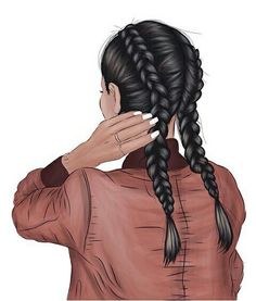 a drawing of a woman with her hand on her face and braids in her hair