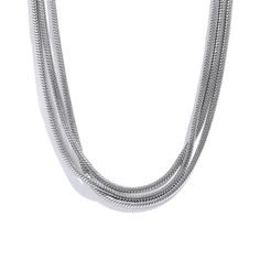 Chic Silver Multi-strand Jewelry, Chic Silver Multi-strand Necklaces, Chic Multi-strand Silver Necklaces, Silver Snake Chain Layered Necklace, Chic Silver Layered Metal Necklace, Chic Silver Necklace With Box Chain, Elegant Multi-strand Chain Necklace With Box Chain, Elegant Multi-strand Box Chain Necklace, Chic Silver Box Chain Necklace