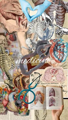 a collage of medical images with the words medelition and an open book