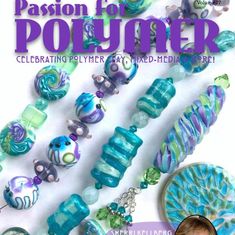 the cover of passion for polymer magazine featuring bead and glass jewelry on display in front of a white background