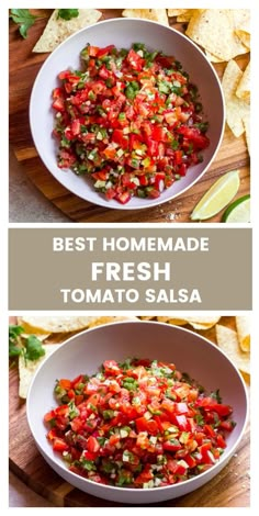 two bowls filled with fresh salsa and tortilla chips