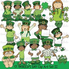 the st patrick's day clip art set includes shamrocks, lepreite hats and