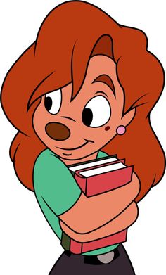 a girl with red hair holding a book