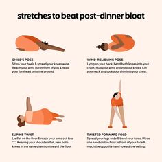 a poster with instructions on how to do a post - dinner yoga pose for the whole body