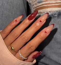 Valentines Red Nails, Red Sparkle Nails, Red Chrome Nails, Red Nails Glitter, Vday Nails, Nails Sparkle, February Nails, Nail Designs Valentines, Hey Gorgeous