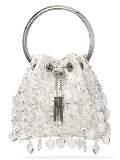 Jimmy Choo Bon Bon crystal-embellished Bucket Bag - Farfetch Luxury Bucket Bag With Silver-tone Hardware For Formal Occasions, Elegant Bucket Bag With Silver-tone Hardware, Jimmy Choo Bon Bon Bucket Bag, Designer Bucket Bag With Silver-tone Hardware, Luxury Bucket Bag Satchel With Silver-tone Hardware, Jimmy Choo Bag, Fine Watches, Demi Fine Jewelry, Fine Earrings