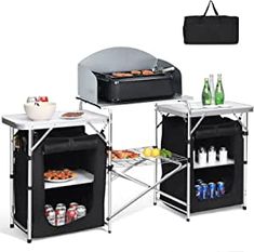 【Camping Kitchen Table】: Comes with large cooking table with windscreen, this portable kitchen cook station is the outdoor camping essential to ensure more effective burning. Perfect for outdoor barbecues, party, camping, picnics, backyards and tailgating. Kitchen Station, 2 Side Tables