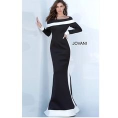 Questions? Comment Below! White Long Sleeve Evening Dress For Night Out, Black And White Long Sleeve Party Dress, Elegant Black And White Maxi Dress For Spring, Elegant Long Sleeve Black And White Dress, Elegant Black And White Long Sleeve Dress, Black And White Long Sleeve Evening Dress, Jovani Dresses, White Long Sleeve Dress, Colorful Dresses