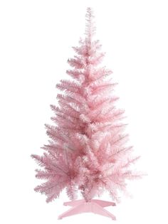 a pink christmas tree with ribbon on it