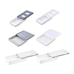 four different types of white plastic boxes