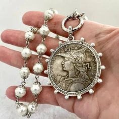 Silver Coin Necklace, Pearl Chain Necklace, Gold Coin Necklace, Coin Pendant Necklace, Toggle Necklace, Gold Necklace Designs, Coin Jewelry, Jacksonville Fl, Greek Goddess