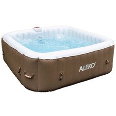 an inflatable hot tub with the word aleko on it's side