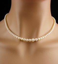 14kt white gold PEARL choker - diamond clasp necklace - Vintage 1950's Ladies wedding jewelry - 1st Classic Single Strand Pearl Necklace For Formal Occasions, Elegant Single Strand Necklace For Anniversary, Elegant Single Strand Bridal Necklace For Anniversary, Classic Pearl Necklace With Jewels For Anniversary, Classic Single Strand Pearl Necklace For Anniversary, Vintage Akoya Pearl Necklace For Anniversary, Fine Jewelry Single Strand Pearl Necklace For Anniversary, Fine Jewelry Anniversary Pearl Necklace, Classic White Gold Pearl Necklace For Anniversary