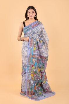 "Hand Embroidered reverse Kantha Stitch Saree with Blouse piece | Blended Bangalore Silk Saree | Kantha Hand Work / party wear saree | Party Wedding Wear l Blended Banglore Silk Saree  Wedding wear saree, party wear saree, Blended Banglore silk saree, hand embroidered saree, hand work saree. This is authentic hand embroidered Kantha Stitch Saree. The unique thread Kantha embroidery design is entirely handcrafted by our skilled artisans. The most significant aspect of hand embroidery is the runni Multicolor Pre-draped Saree With Dupatta, Multicolor Embroidered Pre-draped Saree With Zari Work, Multicolor Cotton Silk Pre-draped Saree For Eid, Multicolor Pre-draped Saree With Zari Work, Eid Multicolor Embroidered Pre-draped Saree, Embroidered Pre-draped Tussar Silk Saree, Traditional Multicolor Pre-draped Saree, Bohemian Cotton Silk Saree For Wedding, Bohemian Cotton Silk Wedding Saree