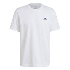 Adidas Tennis Sports Back Printing Round Neck Short Sleeve White GN8056 (Men's) White Adidas Activewear For Spring, Spring Adidas White Activewear, Casual Gym Top With Three Stripes, White Spring Activewear With Three Stripes Branding, White Activewear For Spring, Casual Adidas T-shirt For Gym, White Adidas Logo T-shirt For Workout, Adidas Logo White T-shirt For Workout, White Adidas Logo Crew Neck Activewear