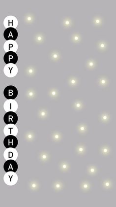 a birthday card with white and black polka dots on the gray background that says happy birthday