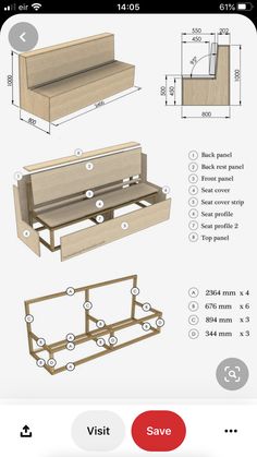 the plans for a bed frame with drawers and headboard are shown in this diagram