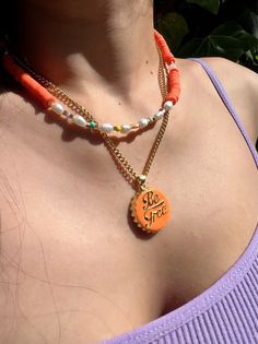 Orange Summer Necklace Orange Beaded Necklace Beach - Etsy Orange Beaded Necklace, Boho Pendant Necklace, Necklace Orange, Open Cuff Bracelet, Beach Necklaces, Boho Pendant, Summer Necklace, Disc Necklace, Necklace Boho