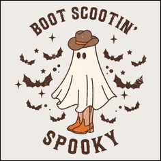 a halloween t - shirt with a ghost wearing a hat and boots