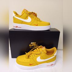 Nike Air Force 1 '07 Se Size: 7.5 Women's =6 Youth Color: Yellow Ochre/White/Team Orange/Sail ***All Reasonable Offers Are Welcomed*** **Shipped Within 12 Business Hrs Of Purchase** Celebrating 40 Years Of Pushing Sport And Fashion Boundaries, This Commemorative Af1 Mixes Elements From Beloved Launches To Highlight The Timeless Design’s Place In Sneaker History. Gold Accents, A Debossed *40* On The Heel And An Honorary Tongue Label Are Just A Few Of The Embellishments Inviting You To The Party. Mustard Low-top Custom Sneakers For Streetwear, Mustard Low-top Sneakers For Sports, Mustard Low-top Sneakers With Gum Sole, Sporty Yellow Nike Air Force 1 For Streetwear, Yellow Custom Sneakers With Air Max Cushioning For Streetwear, Nike Mustard Sneakers For Sports, Mustard Nike Sneakers For Sports, Yellow Custom Sneakers With Air Max Cushioning, Yellow Custom Low-top Sneakers With Air Max Cushioning