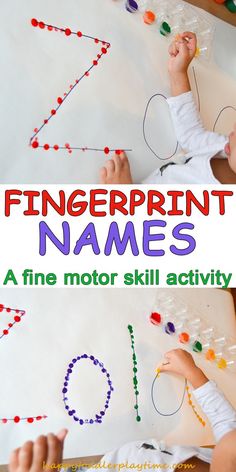 two children making fingerprint names on a sheet of paper with the title fingerprint names