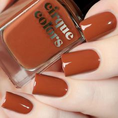 Bowery is a burnt orange creme nail polish. Our creme polishes feature a smooth, high quality formula for ease of use and long lasting wear. Opaque in 2 coats.All Cirque Colors products are non-toxic, 10-free, vegan and cruelty-free. They do not contain DBP (dibutyl phthalate), TPHP, toluene, xylene, ethyl tosylamide, camphor, formaldehyde, formaldehyde resin, parabens, and tert-butyl hydroperoxide. Each shade is custom-formulated to be rich in color and high on performance. Use them in conjunct Burnt Orange Nail Polish, Creme Nails, Brown Nail Polish, Orange Nail Designs, Brown Nail, Fall Nail Polish, Orange Nail Polish, Orange Nail, Nail Polish Colors Fall