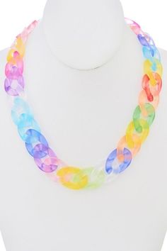 Multicolored plastic chain necklace. Approx. Length 17+3". *FINAL SALE* Multicolor Plastic Jewelry With Adjustable Chain, Multicolor Plastic Chain Jewelry, Multicolor Link Chain Jewelry, Multicolor Plastic Jewelry For Party, Multicolor Chunky Chain Necklace For Party, Trendy Multicolor Chain Necklace With Chunky Chain, Trendy Multicolor Necklace With Chunky Chain, Trendy Multicolor Chain Necklace For Party, Trendy Multicolor Chain Link Necklace