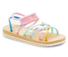 Like walking on a rainbow cloud, these soft foam-soled sandals get summer dressing off on the right foot! They feature crisscross straps and a quick Velcro ankle strap closure to step from party to playdate with ease. Summer Dressing, Rainbow Sandals, Criss Cross Sandals, Rainbow Cloud, Big Lots, Summer Adventures, Pastel Rainbow, A Rainbow, Walk On