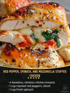 the menu features chicken, spinach and mozzarella stuffed