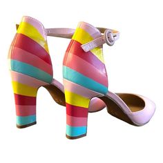 Nwot, Have Been Tried On Super Freakin’ Adorable Custom Painted, Candy Land Block Heel Pumps W/ Ankle Strap Brand: Naturalizer Size 7 Trendy Rainbow Heels For Spring, Pink Round Toe Heels For Spring, Pink Heels With Ankle Strap, Multicolor Closed Toe Heels For Spring, Cute Pink Heels For Summer, Trendy Rainbow Heels With Round Toe, Trendy Rainbow Round Toe Heels, Pink Retro Heels With Pointed Toe, Colorful Casual High Heel Shoes