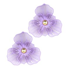 Add a touch of blooming style to your outfit with our Eleanor Flower Stud Earrings. These coated petal and gold bud earrings feature an unique coating for a subtle shimmer. With a 1.75" length and secure post, they are the perfect addition to your jewelry collection. (Slay the style game with these stud earrings!) Purple Flower Earrings For Spring Party, Spring Party Purple Flower Earrings, Spring Purple Flower Earrings For Pierced Ears, Purple Earrings For Spring Party, Spring Party Petal-shaped Earrings, Purple Earrings For Spring, Purple Flower Earrings For Summer, Purple Flower Shaped Jewelry For Spring, Purple Flower-shaped Earrings For Spring