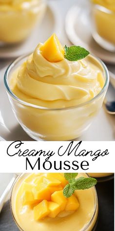 creamy mango mousse in a glass bowl