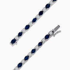 Effy Royale Bleu 14k White Gold Blue Sapphire and Diamond Bracelet Blue Brilliant Cut Tennis Bracelet Gift, Blue Oval Diamond Bracelet With Jewels, Blue Brilliant Cut Tennis Bracelet For Gift, Blue Brilliant Cut Bracelet Jewelry, Blue Brilliant Cut Bracelet, Blue Jubilee Tennis Bracelet Fine Jewelry, Blue Diamond Bracelet With Brilliant Cut, Elegant Blue Bracelet With Brilliant Cut, Luxury Blue Sterling Silver Bracelet For Formal Occasions