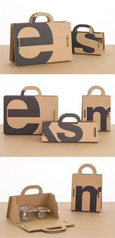 three different boxes with the letter e on them