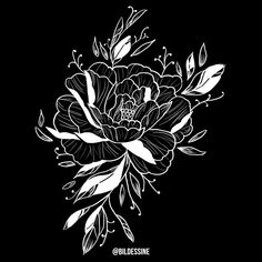 a black and white drawing of flowers on a black background with the words blossomine