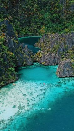 an aerial view of the blue lagoons in coron island, palawana