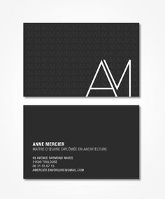 a black and white business card with the letter m on it's front side