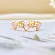 Pink Heart Ring, Kawaii Ring, Pink Heart Rings, Pink Gemstone Ring, Ring Y2k, Cats Eye Stone, Y2k Pink, Heart Gemstone, Zircon Ring