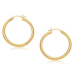 14k Yellow Gold Hoop Earring with Diamond-Cut Finish (30 mm Diameter) Black Diamond Earrings Studs, Gold Hoop Earring, Earrings Sparkle, Snap Lock, Sparkle And Shine, Sparkle Earrings, Classic Jewelry, Diamond Hoop Earrings, Gold Hoops