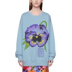 Blue organic cotton x Ken Scott floral-print sweatshirtFeaturing floral print to the frontRibbed edgeRound neckDrop shoulder and long sleeves. Material: 100% organic cottonMade in Italy Gucci Casual Blue Sweater, Gucci Blue Casual Sweater, Gucci Long Sleeve Winter Sweatshirt, Gucci Cotton Sweatshirt With Ribbed Cuffs, Casual Blue Gucci Sweater, Gucci Crew Neck Sweater With Ribbed Cuffs, Gucci Crew Neck Top With Ribbed Cuffs, Blue Gucci Tops For Fall, Gucci Blue Long Sleeve Sweater