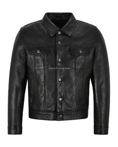 Great Shopping Mens Trucker Real Leather Jacket Black Napa Western Fashion Biker Style 1280, Men's Clothing Fitted Leather Jacket Casual Style, Black Casual Leather Jacket With Snap Buttons, Casual Black Leather Jacket With Snap Buttons, Casual Fitted Leather Jacket With Button Closure, Classic Winter Biker Jacket With Snap Buttons, Black Biker Jacket With Snap Buttons, Classic Fitted Leather Jacket For Streetwear, Fall Biker Leather Jacket With Button Closure, Classic Black Biker Jacket With Snap Buttons