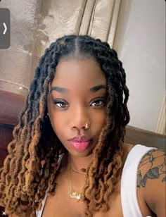 Ombre Brown Locs, Brown Ombre Locs Black Women, Loc Hair Colors Black Women, Brown Colored Locs, Dyed Locs Black Women Ombre, Black Locs With Highlights, Bleached Locs Black Women, Locs With Highlights Black Women, Locs With Blonde Highlights