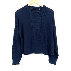 Size: M Color: Midnight Navy Blue Specifics: Msrp $395.00 Mixed Knit Pullover Boxy Fit Stunning Sweater And Not Itchy At All Condition: New With Tags No Rips Or Stains Noted Measurements Are Approximate, In Inches, And Taken With Item Lying Flat. Armpit To Armpit: 24" Sleeve: 20" Shoulder To Hem: 21" See Photos For Details Tq4 Navy Cable Knit Cotton Top, Navy Cable Knit Top, Navy Cotton Cable Knit Top, Navy Knitted Long Sleeve Sweater, Navy Cotton Textured Knit Sweater, Boxy Sweater, Bell Sleeve Sweater, Cashmere Blend Sweater, Womens Cashmere