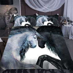 two horses are depicted on this bedding set