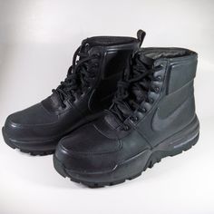 Brand New, With Box Nike Black Boots For Outdoor Work, Nike Sports Boots With Rubber Sole, Nike High-top Work Boots For Sports, Nike Black Waterproof Sports Boots, Nike Black Waterproof Boots For Sports, Nike Black Boots For Outdoor Activities, Nike Leather Hiking Boots Functional, Nike Hiking Boots With Round Toe For Sports, Nike Hiking Boots For Sports