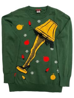 Chrsitmas Story Mens Green Fringe Light-up Leg Lamp Holiday Sweater Small You will be the hit of all of your holiday parties in this fun green blinged out light up Christmas Story "Leg lamp" themed holiday sweater! Men's size Small Lights up with replaceable button cell batteries 100% acrylic Made in China Payment We accept PayPal as our payment method. Immediate payment is required. If you have any questions about payment, please feel free to contact our customer support team. Return Policy We Toddler Ugly Christmas Sweater, Fringe Light, Christmas Story Leg Lamp, Xmas Sweaters, Small Lights, Fringe Clothing, Christmas Sweater Dress, Mens Ugly Christmas Sweater, Leg Lamp