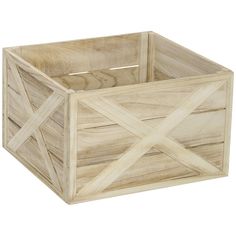 a wooden box with two crossed sections on the front and sides, one in whitewashed wood