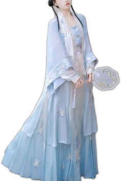 Summer Costume Dress With Long Sleeves, Long Sleeve Summer Costume Dress, Summer Long Sleeve Costume Dress, Bohemian Summer Costume Dress, Light Blue Spring Costume Party Dress, Light Blue Dress For Spring Costume Party, Light Blue Spring Dress For Costume Party, Spring Bohemian Costume Dresses, Traditional Light Blue Summer Dress