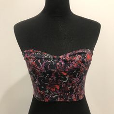 Nwot. Brand New. Never Worn. Purple Floral Print Stretch Back Button For Closure Urban Outfitters Fitted Purple Crop Top With Built-in Bra, Fitted Bandeau Top For Festival, Multicolor Bandeau Top For Party, Fitted Multicolor Tops With Built-in Bra, Fitted Floral Print Crop Top For Night Out, Fitted Floral Print Strapless Tube Top, Fitted Strapless Floral Print Tube Top, Fitted Purple Floral Print Top, Fitted Sleeveless Tube Top For Festivals