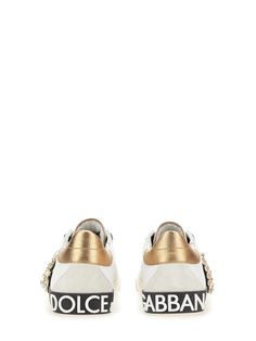 Upper: 100% Leather Sole: 100% Rubber Luxury Leather Sneakers With Metallic Logo, Chic Leather Sneakers With Studded Rubber Outsoles, Luxury Sneakers With Leather Sole And Flat Heel, Chic Leather Sneakers For Streetwear, Vintage Sneakers, Stefano Gabbana, Feminine Chic, Gold Models, Italian Style